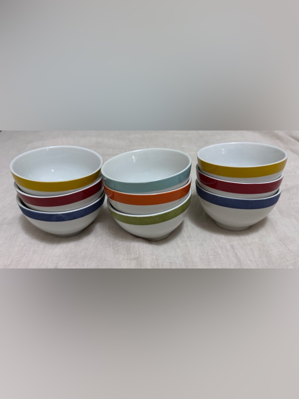Set of 10 Multicolored Crate and Barrel 4” Bowls